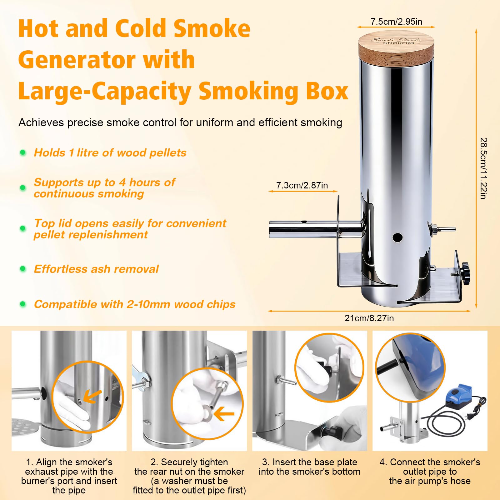 Generador de Humo Frío Acero Inoxidable con Bomba Ajustable,Portátil | Ahumador de Alimentos, Barril Ahumador para Barbacoa, Ahumar Carne Pescado Queso
