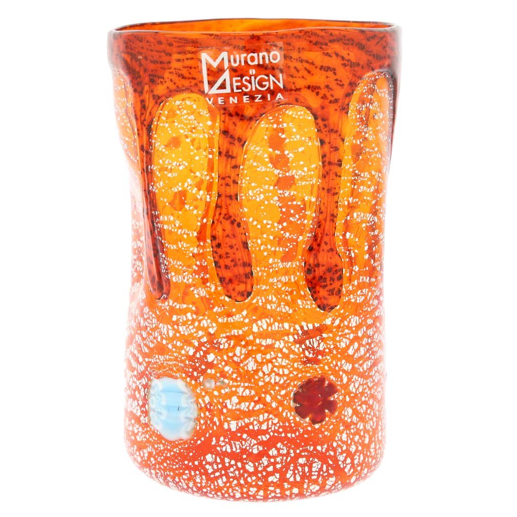 Glass Of Venice Murano Glass Tall Drinking Glass - Silver Lava Orange