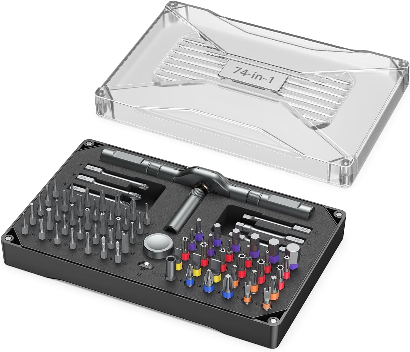 Ratchet Screwdriver Set, 74 in 1 Magnetic Screwdriver Set with Detachable T Handle, Precision Repair Tool Kit for Furniture Assembly, Computer, Bicycles, Appliance, Watch, Doorbell, Camera, DIY