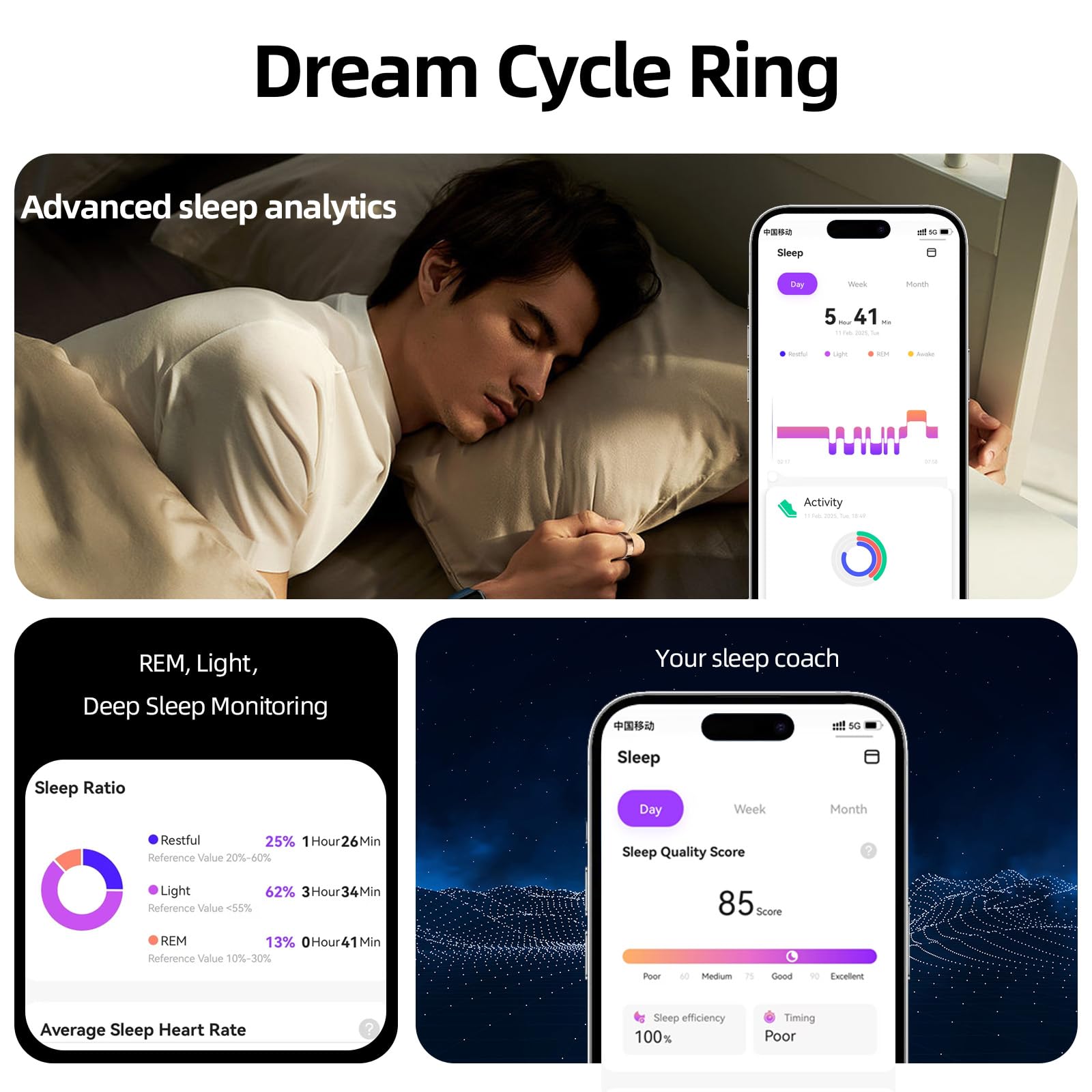 Anillo inteligente para mujeres y hombres, rastreador de salud, sin suscripción | Rastrea el sueño, frecuencia cardíaca, HRV, estrés y actividad. Resistente al agua IP68, compatible con iOS y Android