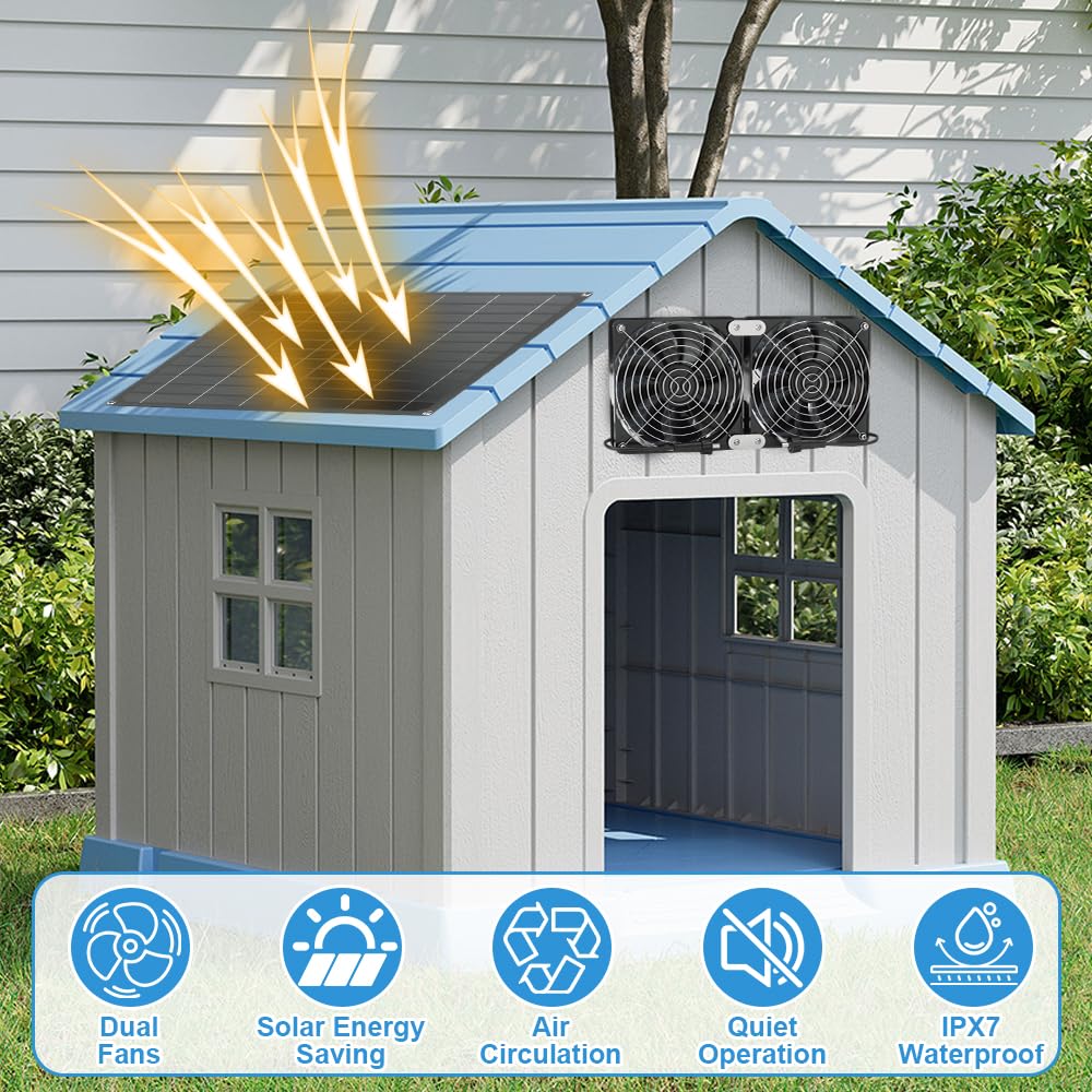 NAVESO Solar Ventilator, 15W Solarventilator, Solarpanel Ventilator mit 2 Wasserdichten Lüftern, Ventilator Solarbetrieben, Solar Lüfter für Hühnerstall, Gewächshäuser, Haustierhäuser Kleine, Schuppen