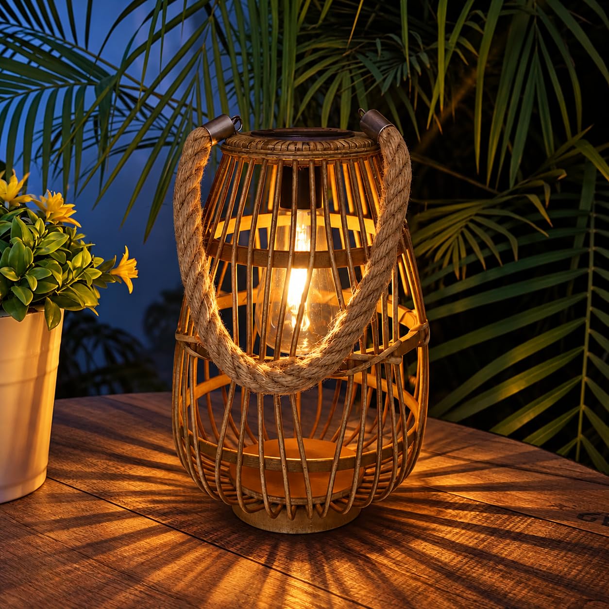 Photo 1 of HERJIATK Rattan Solar Lantern, Large Outdoor Waterproof Hanging/Tabletop
