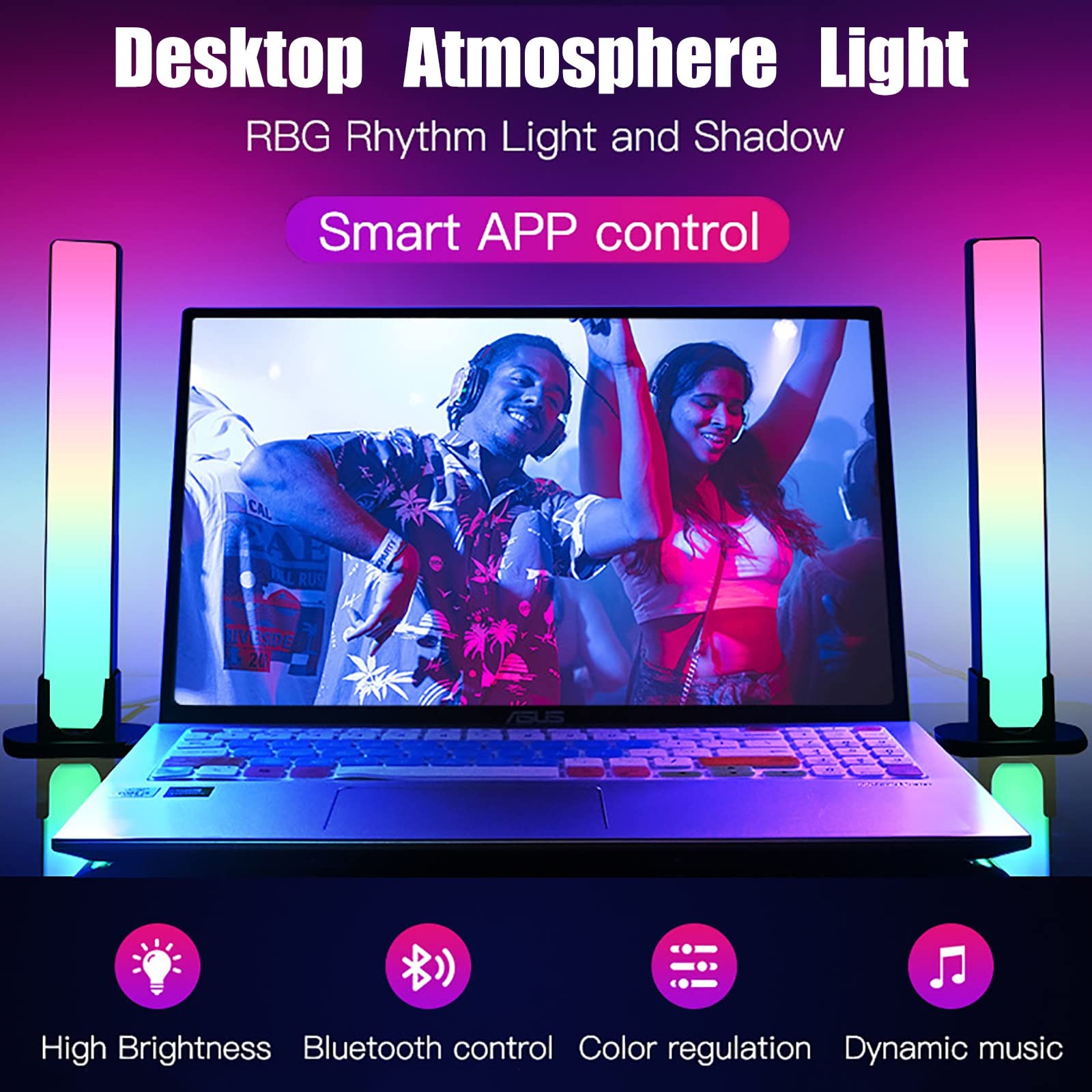 Barre Luminose for Atmosfera Smart Desktop - Illuminazione a LED Ambientale a Colori RGB, modalità Musica App/modalità Controllo vocale/modalità a Tempo/modalità Scena dinamica Multipla