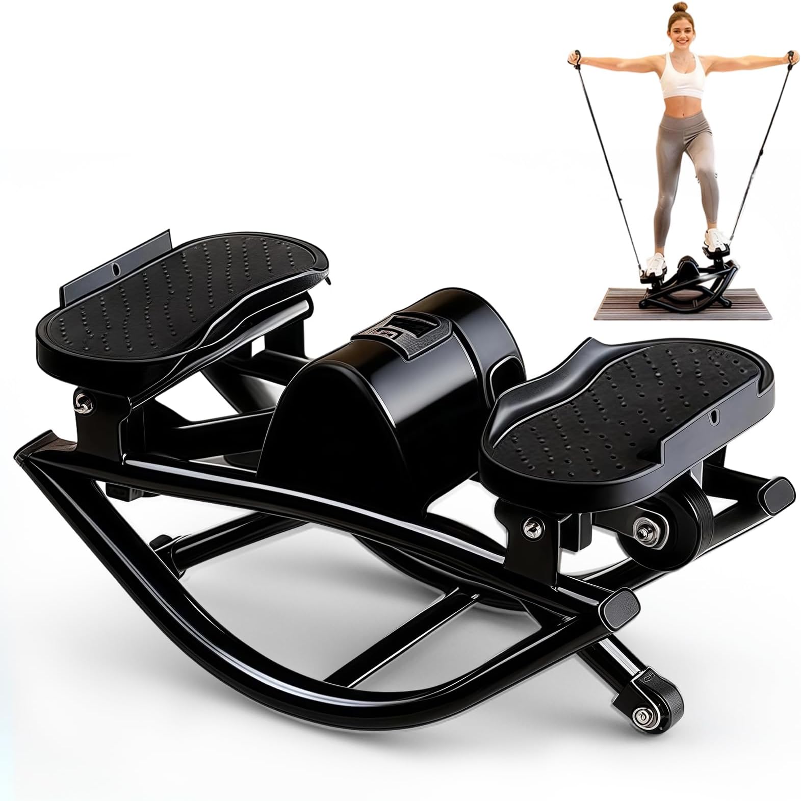 Rock Stepper for Exercise at Home, Lateral Rocking Stepper with Digital Counter & Resistance Bands, 250LBS Weight Capacity & Low Impact, Ski Machine Full Body Workout Equipment