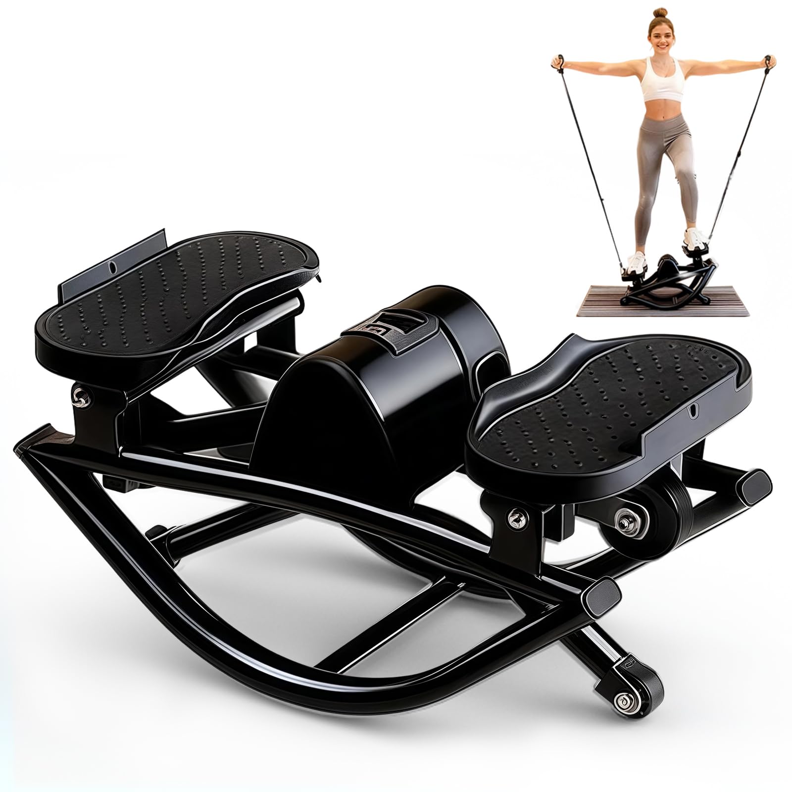 Rock Stepper for Exercise at Home, Lateral Rocking Stepper with Digital Counter & Resistance Bands, Step Side to Side & Low Impact Design, 330 LBS Weight Capacity Full Body Workout Equipment