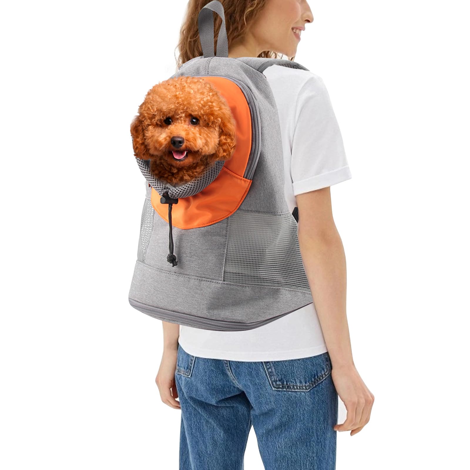 PETCUTE Zaino Porta Cane,Traspirante Zaino per Animali Domestici,Zaino per Cani a Doppia Spalla con Pad Rimovibile,Testa Fuori Borsa per Cani con Tracolla Regolabile e Cordoncino