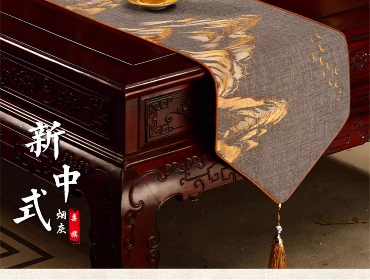Tea Tablecloth for Summer Beach Parties Tea Flag Table Mat Ceremony, Water-resistant-style2-35 * 270cm