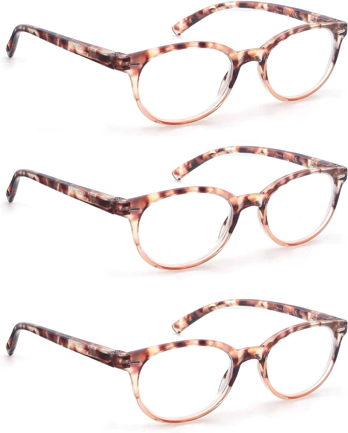 Reading Glasses Women Cute Small Round Readers +0.75 for Small Head/Petite Face,Tortoiseshell Lightweight Cheaters Reading Glasses w/Comfortable Spring Hinges 3 Pack 3 Pairs of Reading Glasses in Tortoise Shell 0.75 x