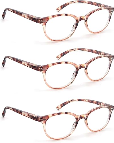 Miniatura 1 de OLOMEE Gafas de lectura para mujeres y hombres, lentes redondos pequeños de 2.5 para leer con bisagra de resorte cómoda, ligeras, paquete de 3
