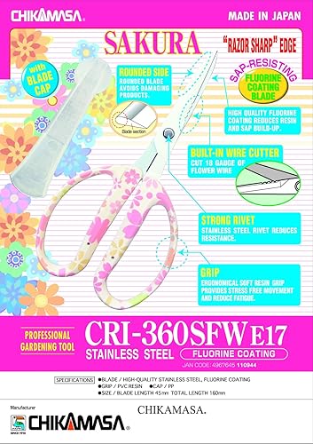 Miniatura 2 de CHIKAMASA CRI-360SFW, acero inoxidable con revestimiento de flúor, para arreglo floral, flores frescas, amplio uso de jardinería y cortador de