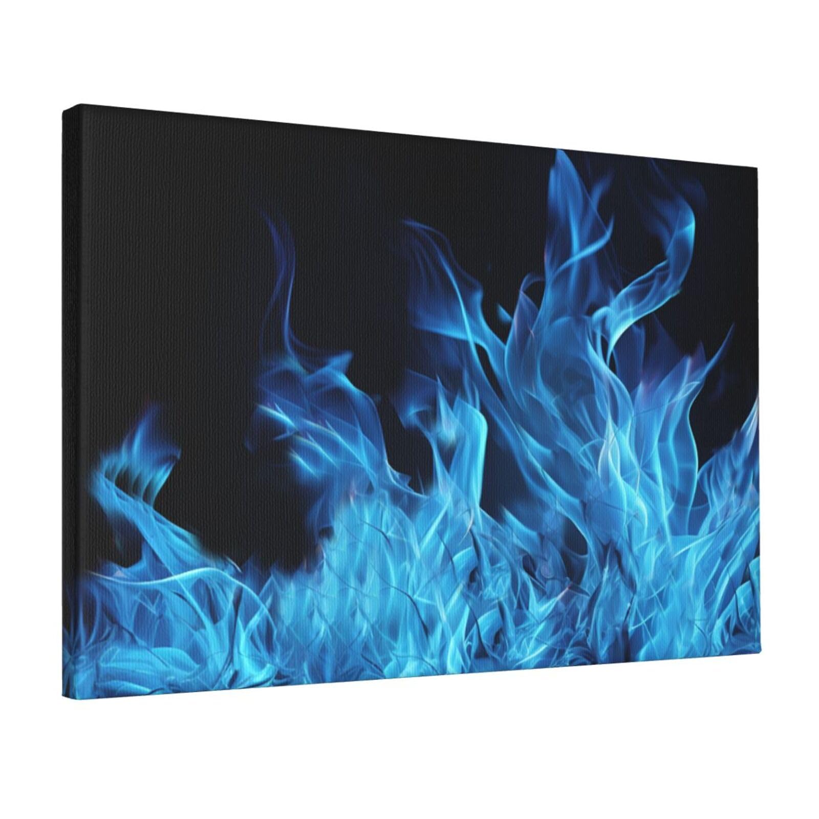 KLOPH Blue Flame Canvas Wall Art for Living Room 12"x18" Modern Artwork Painting for Bathroom Hanging Canvas Prints Aesthetic Wallart for Bedroom Kitchen Office Wall Decor