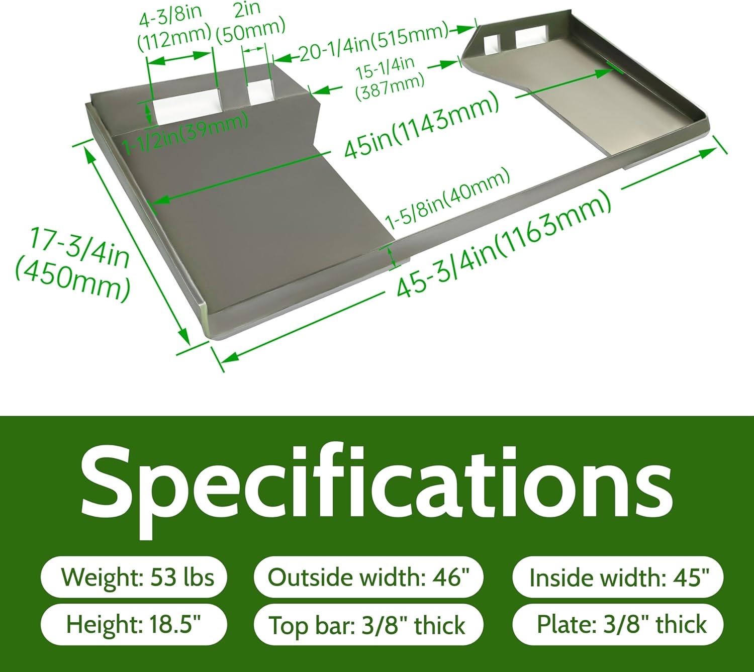 HECASA Universal 3/8" Quick Tach Cut Out Mount Plate Compatible with Bobcat Kubota Tractor Steel Skid Steer Quick Tach Attachment Adapter Plate Thick