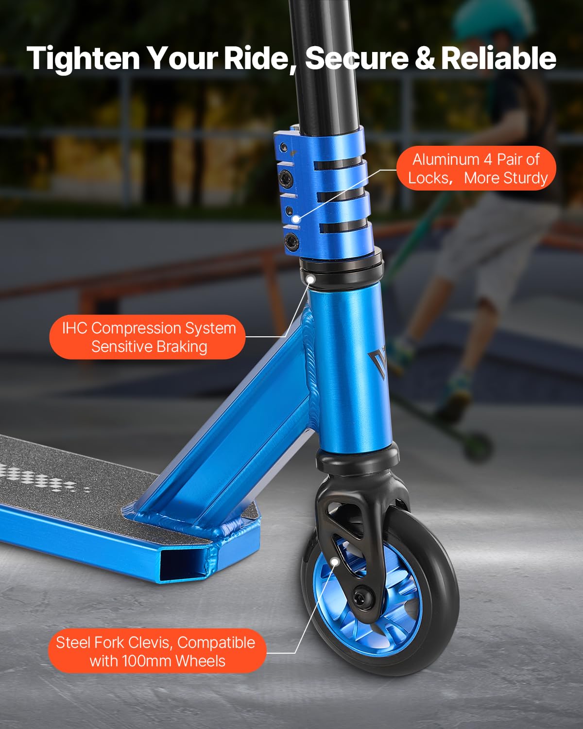VEVOR Monopattino Acrobatico 674 x 540 x 796 mm Monopattino Completo per Bambini, Adolescenti e Adulti, Dotato di Ruote PU Silenziose da 100 mm Ponte in Alluminio Leggero a Doppio Strato