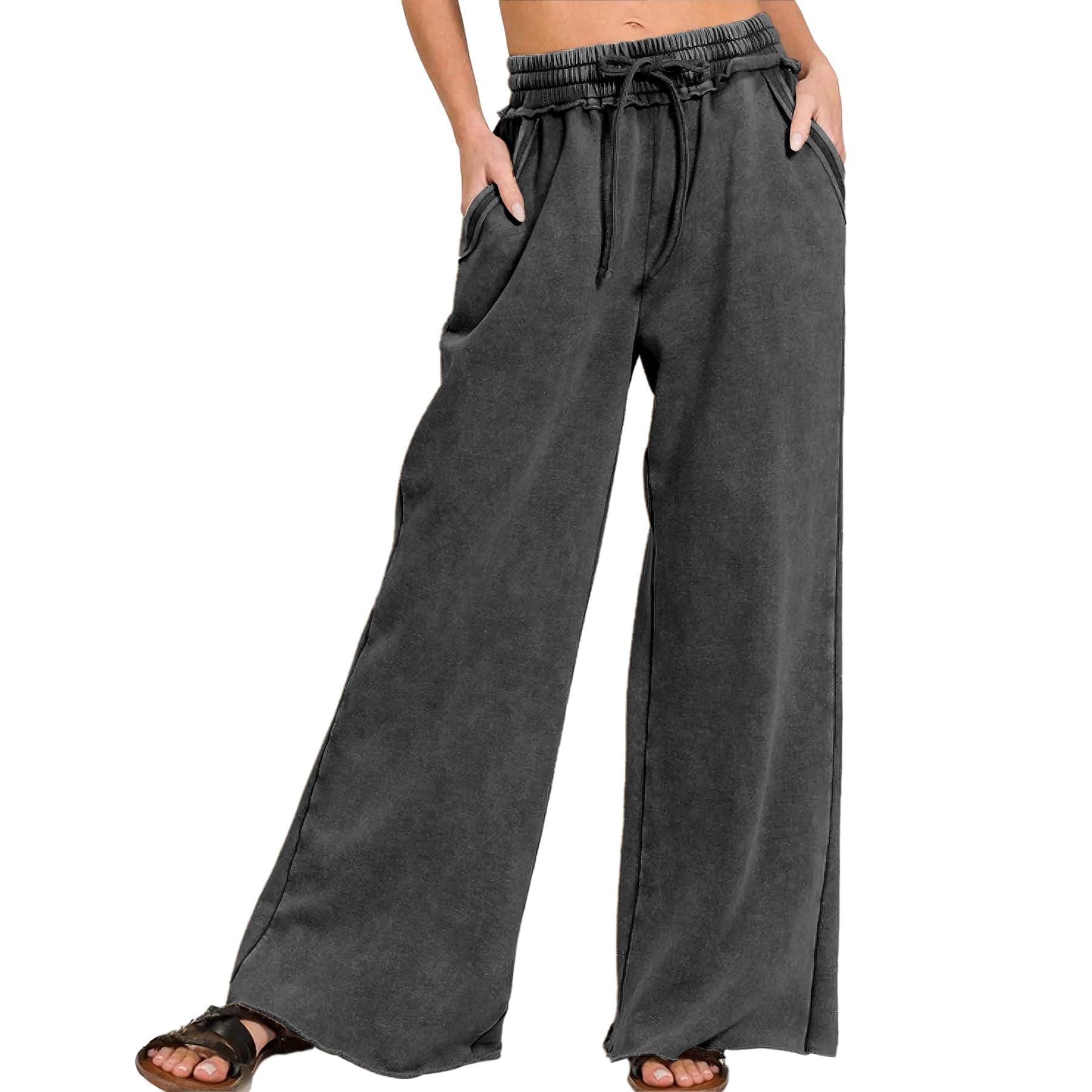 Ainangua Women Acid Wash Palazzo Sweatpants