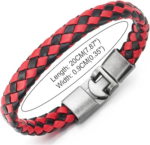 Miniatura 4 de COOLSTEELANDBEYOND Braided Leather Bracelet for Man Women, Leather Bangle Wristband, Vintage Hook Clasp