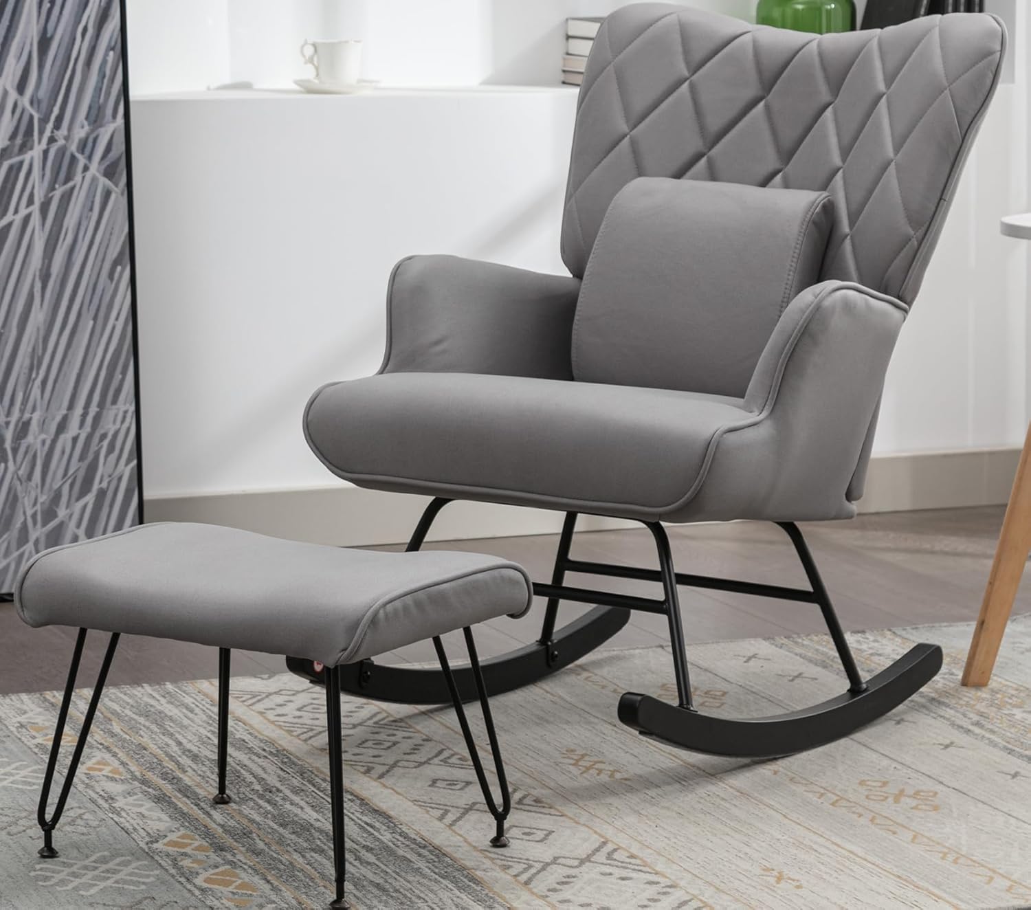 Nursery Rocking Chairs with Fabric Upholstered Glider Chair for Nursery and Living Room-Gray (Excludes-Ottoman)