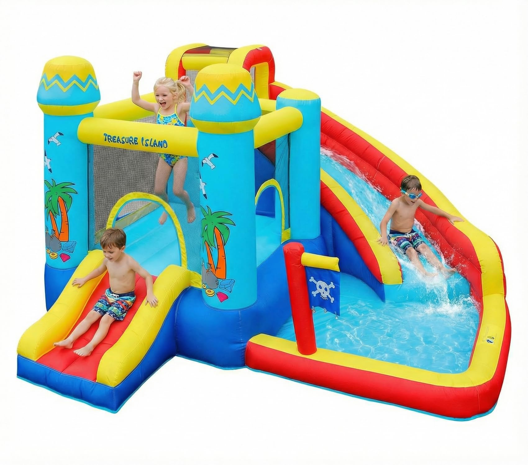 Arlopu Bounce House Outdoor, Extra-Large Inflatable Bounce Castle with Blower, Jumping Bouncer Castle w/Water Slide, Kids Bouncy House Ball Pool/Pit,