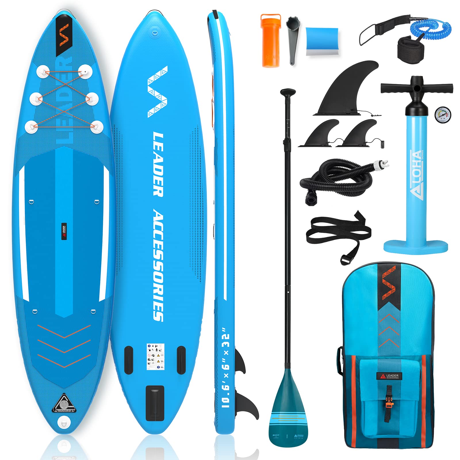 Leader Accessories Inflatable Stand Up Paddle Board with Premium SUP Accessories, Adjustable Paddle, ISUP Backpack, Hand Pump, Non-Slip Deck for Youth & Adult, 10'6" x 32" x 6"