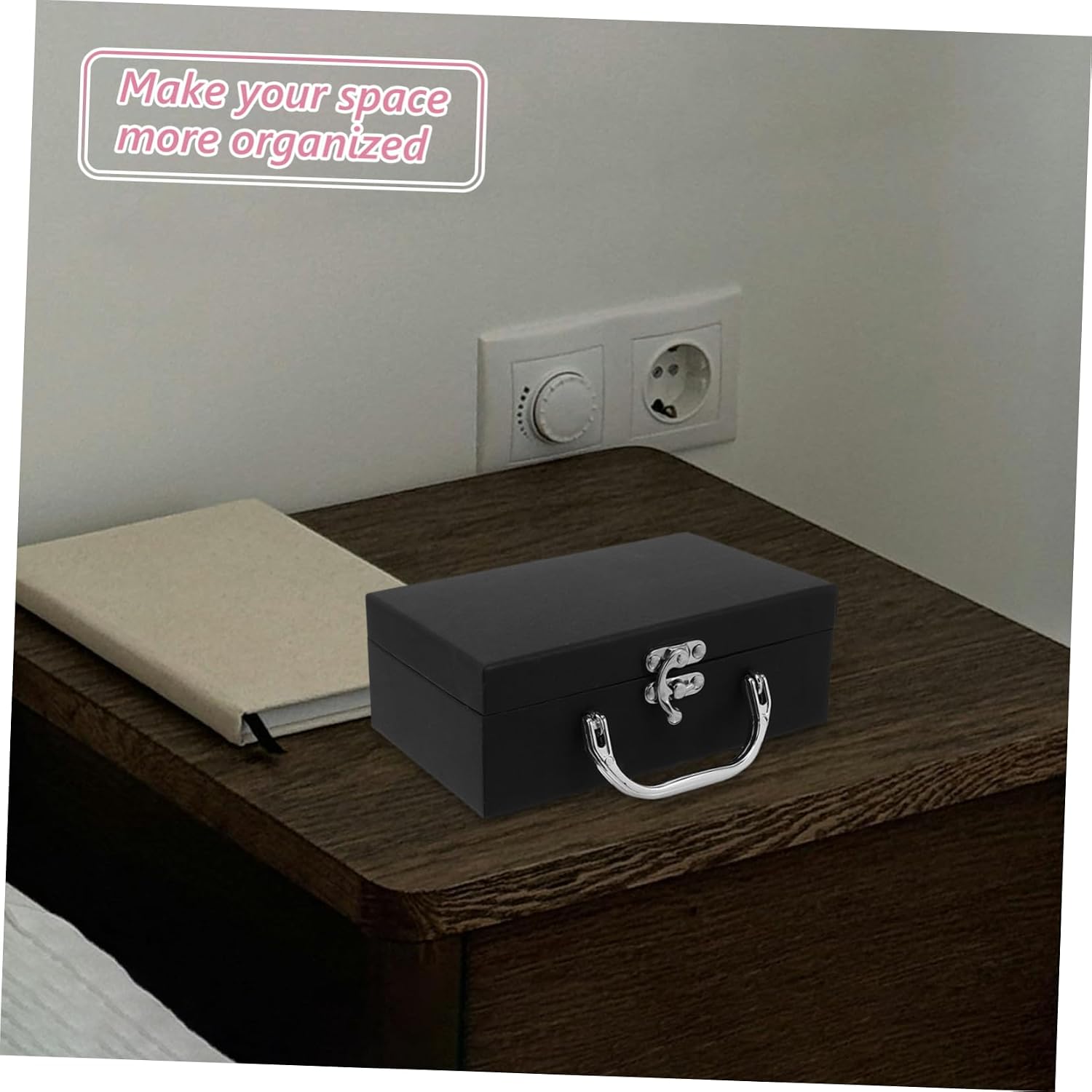 Small Handheld Suitcase Storage Box with Handle, Black Paper Organizer image 5