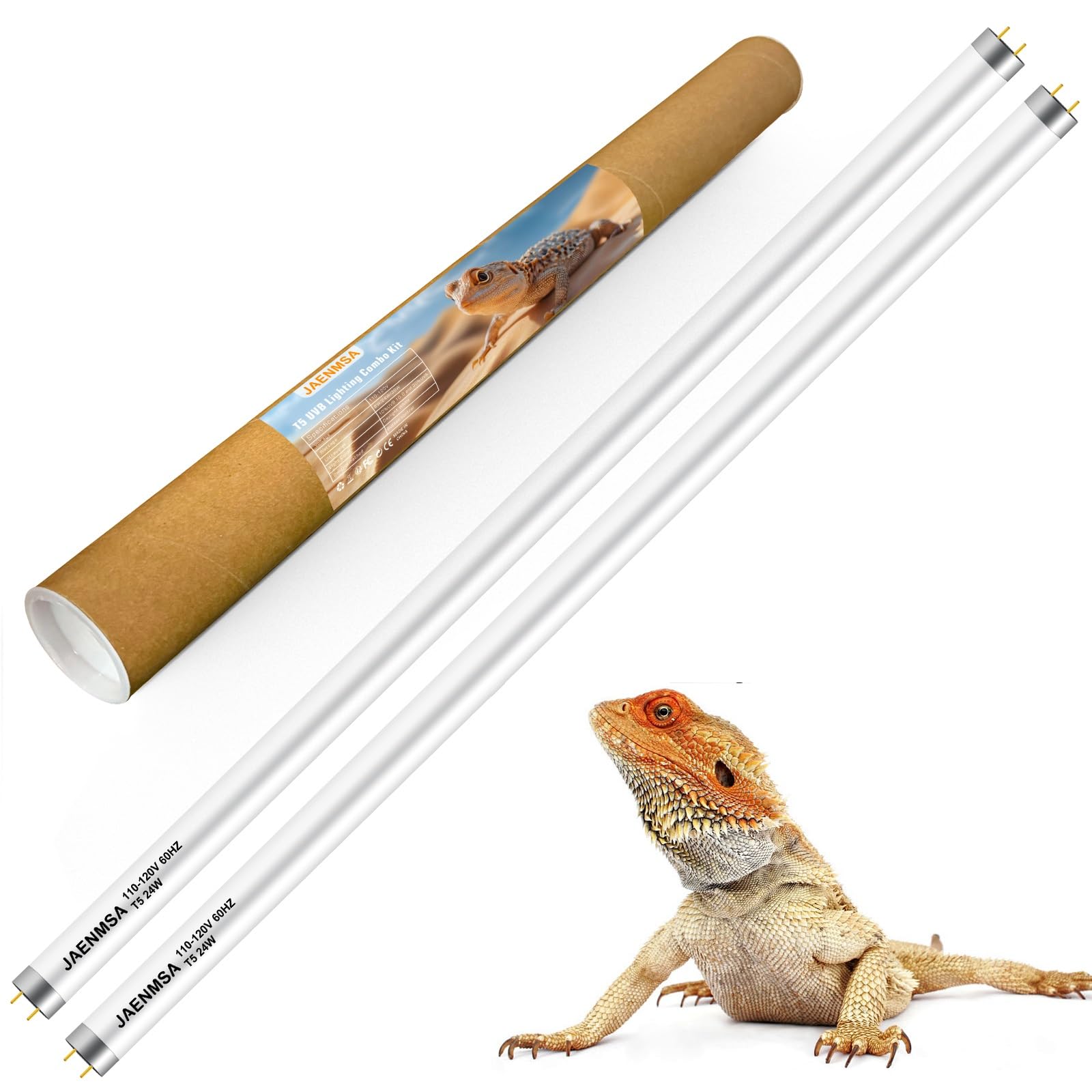 Bearded Dragon UVB Light Bulb T5 10.0,24W UVA UVB HO Reptiles Light Bar Bulbs 22 Inch for Bearded Dragon, Leopard Gecko Tortoise, Reptile & Amphibian Replacement Lamp Bulb 2 Pack