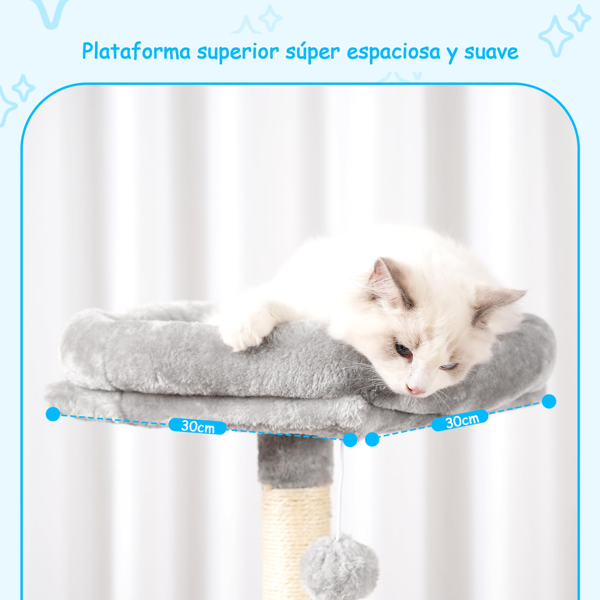 Hey-brother Árbol rascador para gatos, 108 cm, para interiores, varios pisos para gatitos, con columnas para rascar, rampa, cesta, espacioso agujero para gatos y juguete con pompón colgante, gris