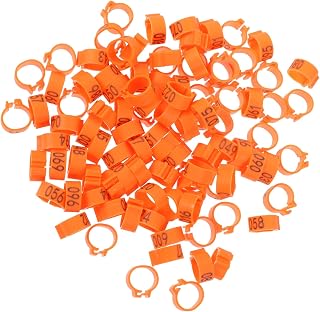 iplusmile 10mm Bird Ring Leg Bands, 100 Pieces Numbered Pigeon Foot Rings Birds Tags Clip on Leg Rings for Chicks Bantam Finch Dove Lovebird Canaries Quail Small Poultry, Orange