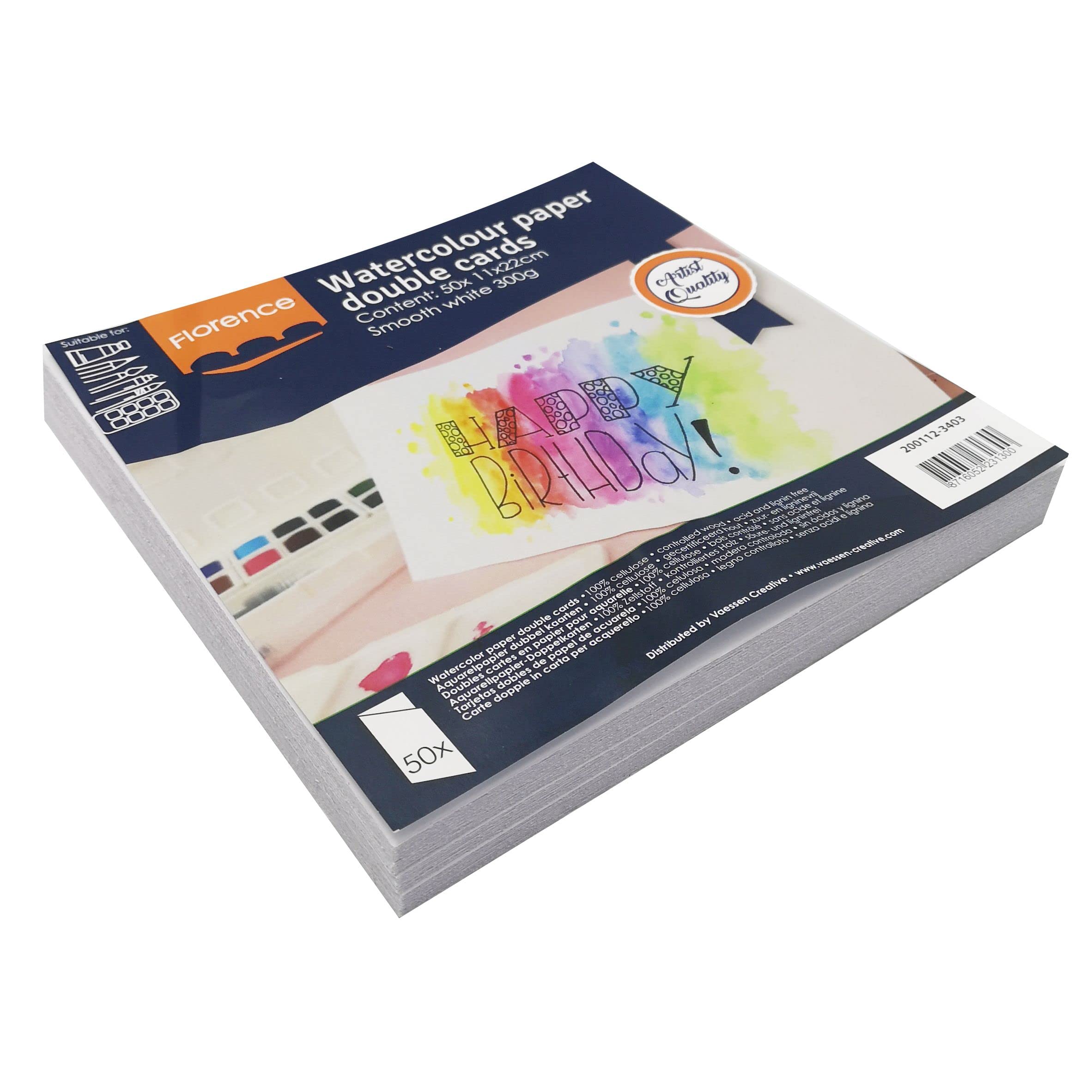 Florence Aquarelpapier, vouwkaarten, wit, briefpapier om te knutselen, 11 x 22 cm, 50 vellen, scrapbook-accessoires, verjaardagskaarten, ansichtkaarten en uitnodigingskaarten, glad