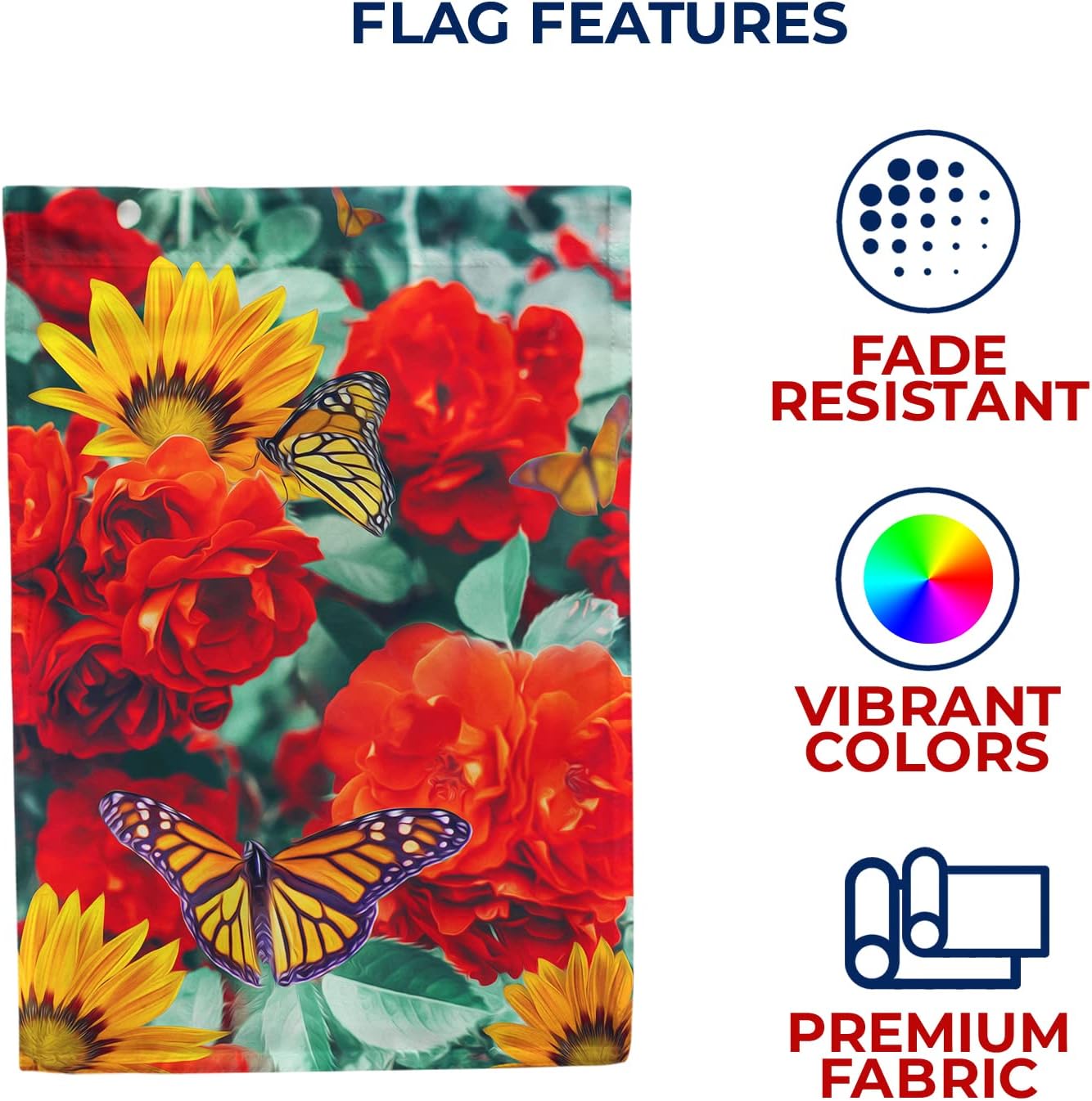 America Forever Spring Butterfly House Flag 28 x 40 inches Double Sided Welcome Summer, Flowers, Rose, Sunflower - Seasonal Yard Lawn Outdoor Decorative Floral Flag
