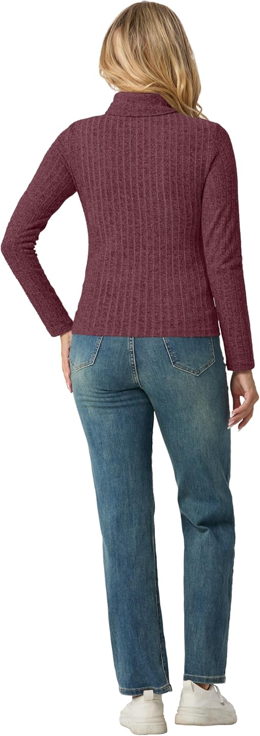 HiMONE Women's Turtleneck Long Sleeve Shirts 2025 Winter Basic Tees Ribbed Fitted Top Thermal Layering Knit Tops Clothes - Image 4