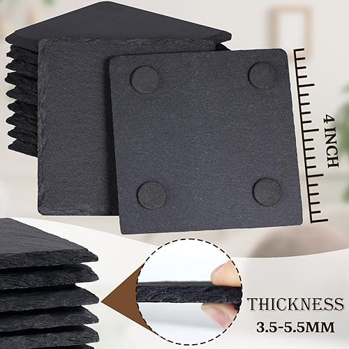 Miniatura 10 de GOH DODD - Posavasos de pizarra para bebidas juego de posavasos de piedra negra de 4 pulgadas con parte inferior antiarañazos para bar cocina hogar