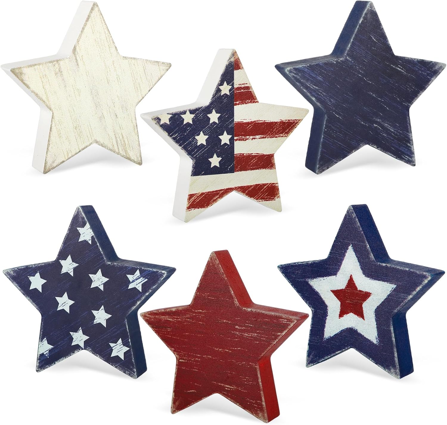 Set de 6 Figuras de Estrella Patriótica de Madera miniatura 1