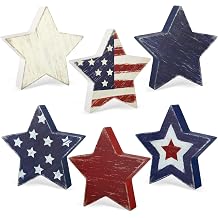 4th of July Decorations Wooden Star Set of 6, Red White and Blue Decorations, Retro Patriotic Memorial Day Tiered Tray Decor, Labor Day Independence Day Veterans Day Decor for Home Office Shelf