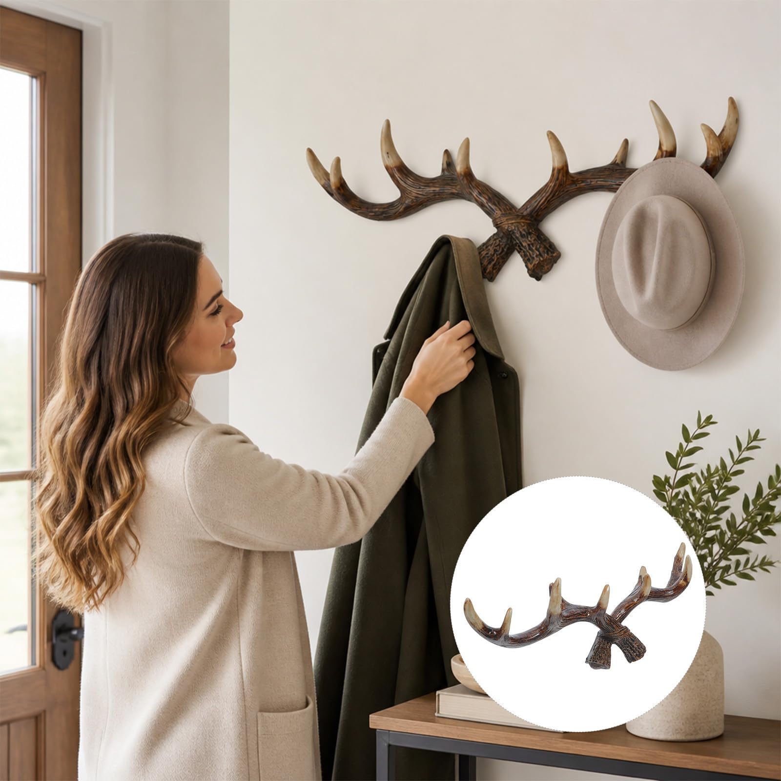 Perchero Montaje en Pared Forma de Astas de Ciervo de Resina Vintage para Colgar Toallas y Llaves Diseño Rústico para Baño y Entrada