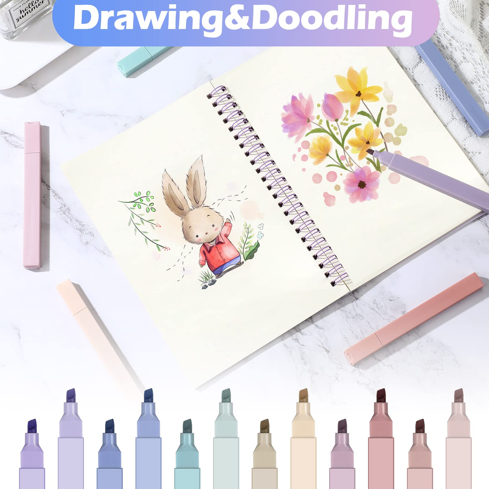 60-Piece Pastel Highlighter Set - Morandi Color Bible Highlighters No Bleed Pens