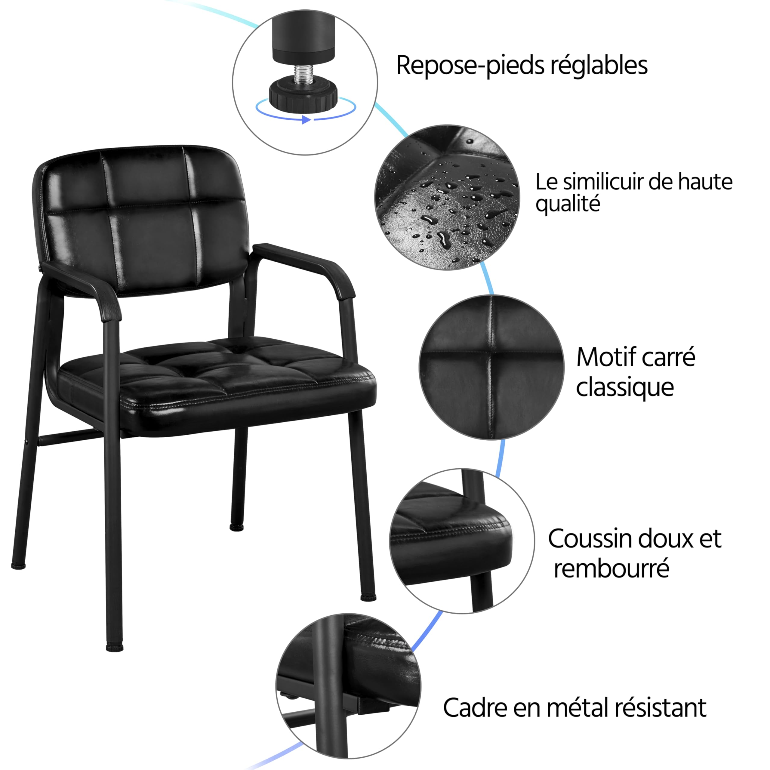Yaheetech Chaises de Visiteur Fauteuil Salon Fauteuil d'accueil Visiteur Siège Rembourré en Smilicuir pour Bureau/Salle d'Attente/Cuisine Noir Lot de 2