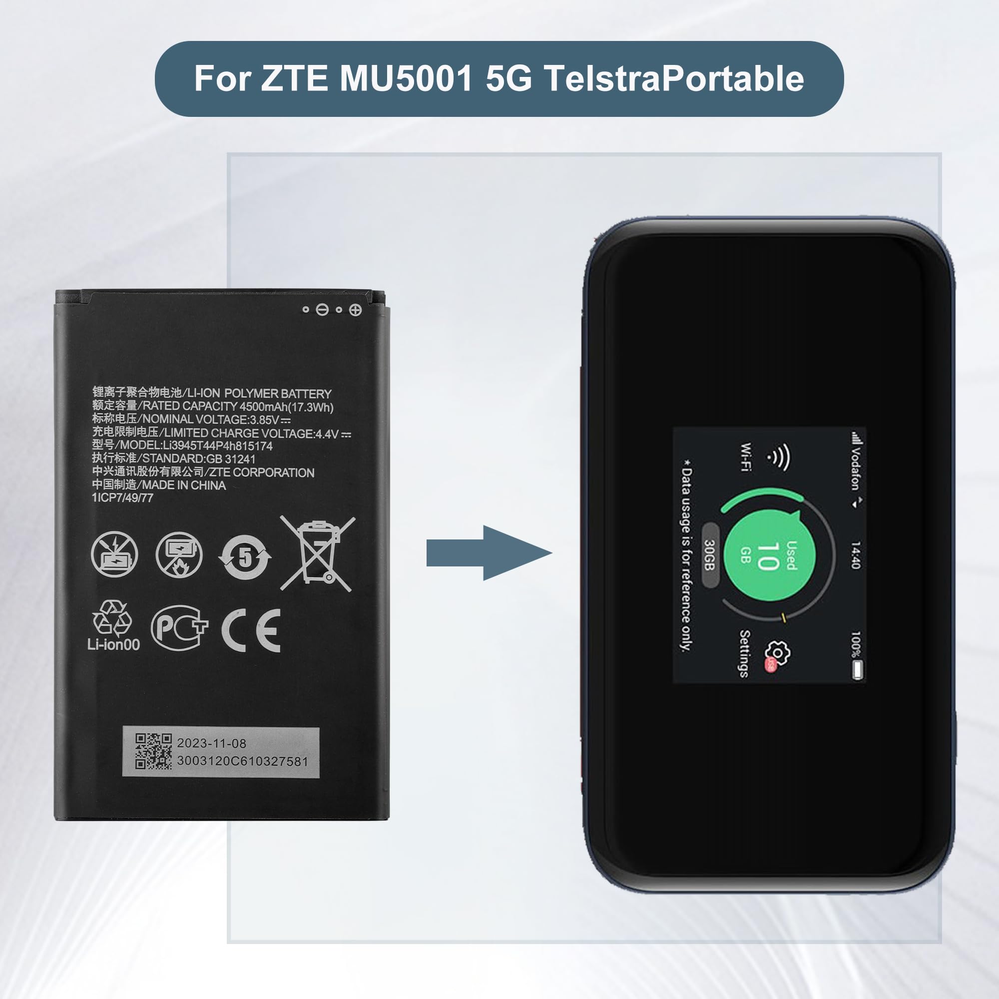 akumulator zamienny LI3945T44P4H815174 kompatybilny z ZTE MU5001 5G TelstraPortable WiFi Router AKKU z zestawem narzędzi