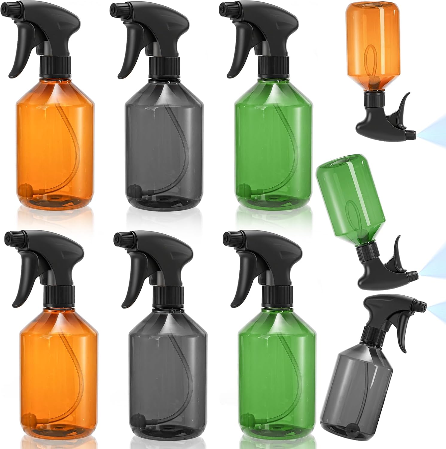 Bekith 6 Pack 360° Plastic Spray Bottles, 17oz/510ml Empty Refillable Containers, Upside Down Fine Mist Spray Bottle with Adjustable Nozzle for Cleaning, Cooking, Hair, Plant