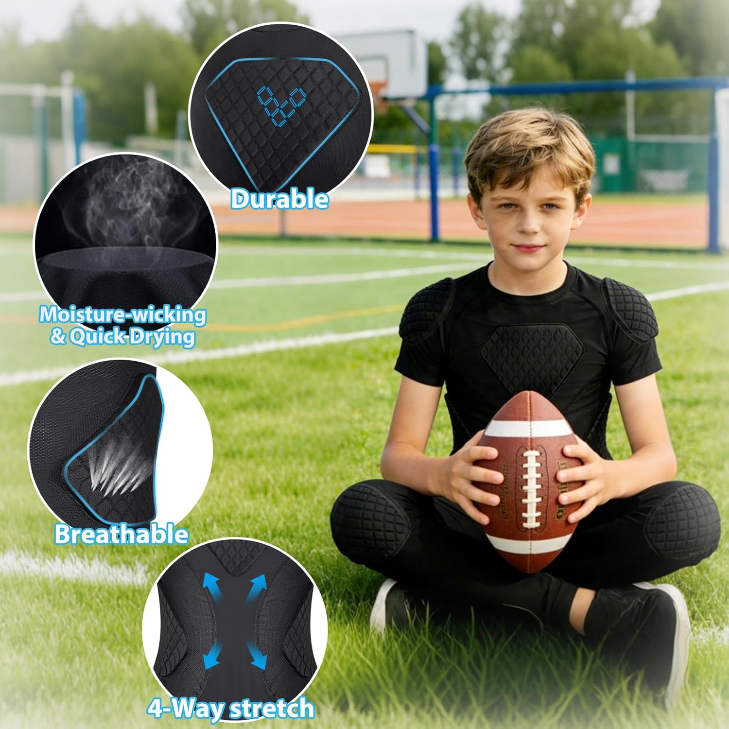 Youth Football Padded Shirt Chest Rib Protector Heart Sternum Shoulder Protection,6-Football Pads Chest Protector Padded Shirt Protective Gear for Football Baseball - Image 6