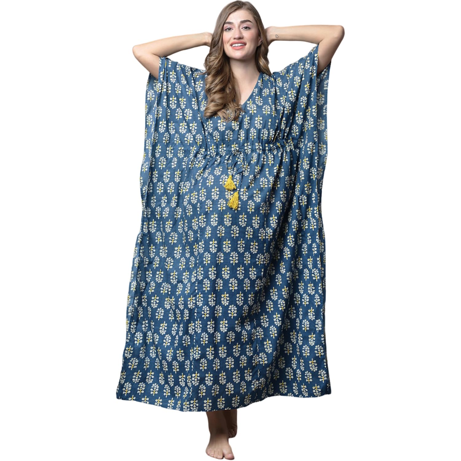Navy Blue Floral Printed Maternity Kaftan