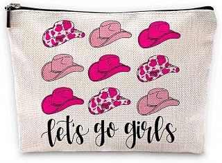 Sufamb Let's Go Girls Hot Pink Preppy Cowgirl Hats Makeup Bag, Western Country Cosmetic Pouch for Women, Christmas Birthday Gifts for Teen Girls, Cowgirl Gifts