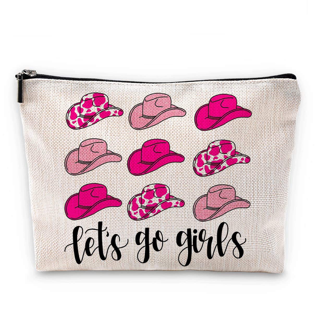 Sufamb Let's Go Girls Hot Pink Preppy Cowgirl Hats Makeup Bag, Western Country Cosmetic Pouch for Women, Christmas Birthday Gifts for Teen Girls,