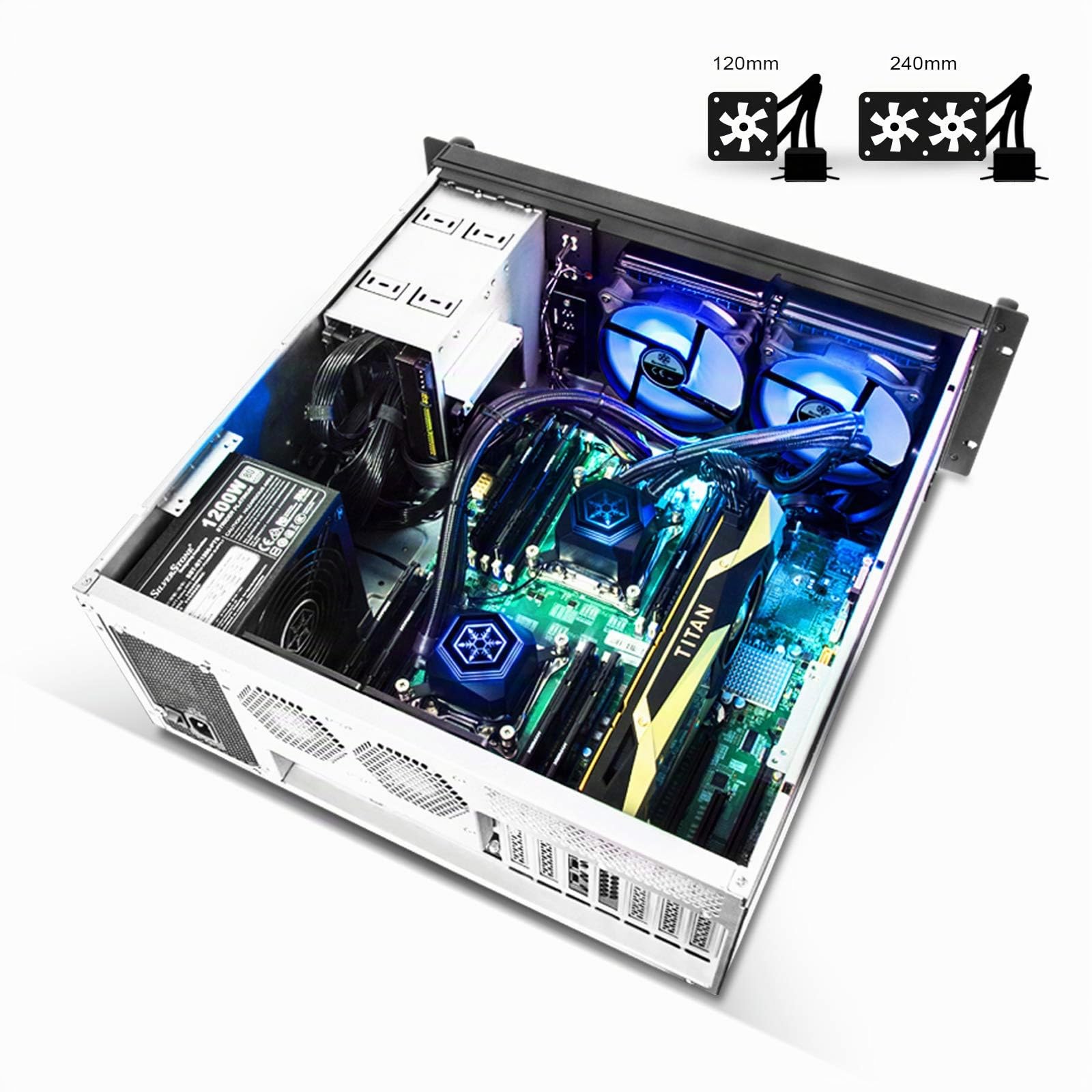 Silverstone RM42-502, Chasis de Servidor de Montaje en Rack de 4U, 240mm AIO, USB Tipo-C, Cerradura Kensington, SST-RM42-502B