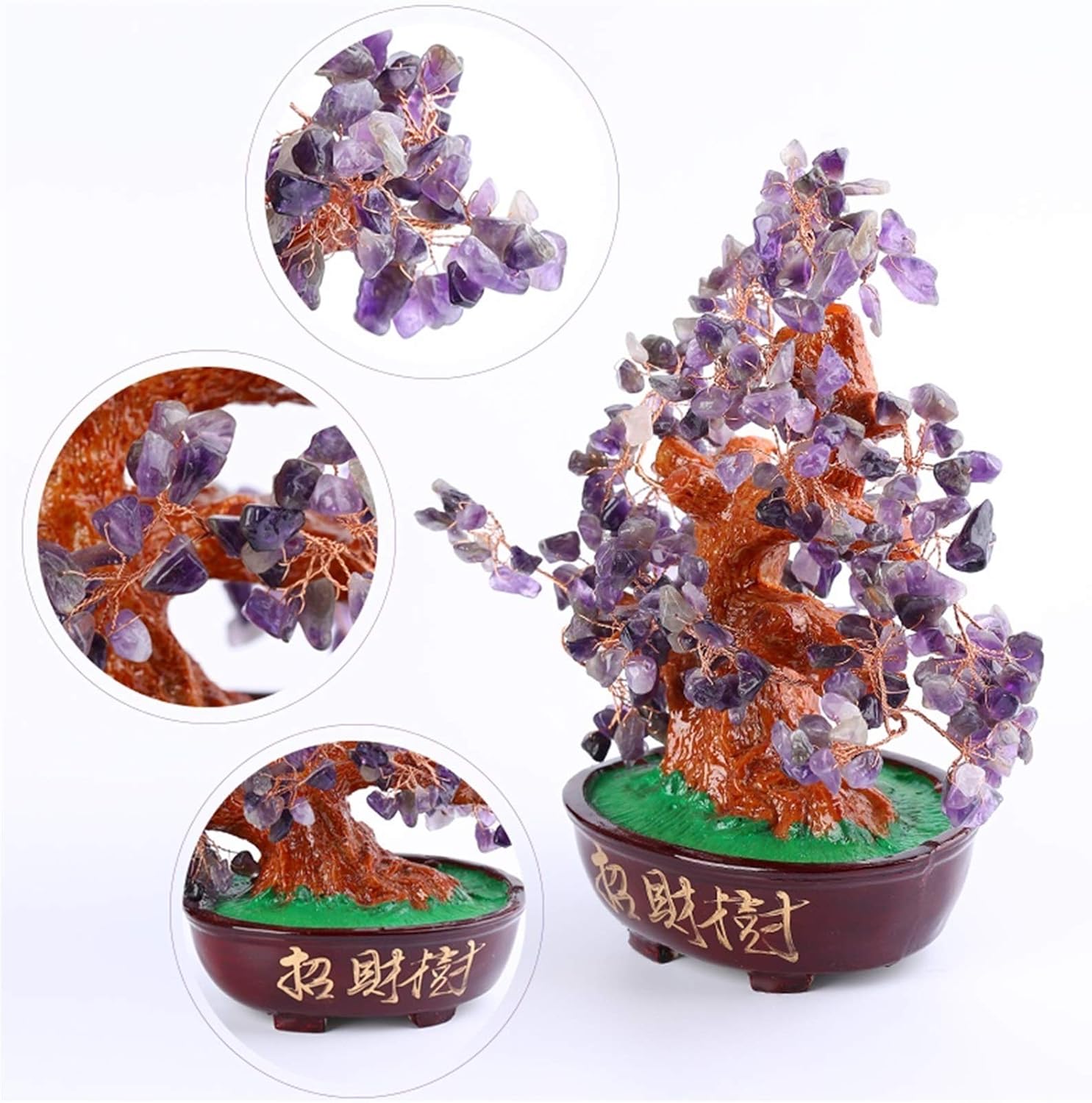 Crystals Stones Tree Amethyst Crystal Tree Resin Base Bonsai Money Tree for Wealth and Luck Home Craft Opening Gifts Money Tree Feng Shui Ornaments