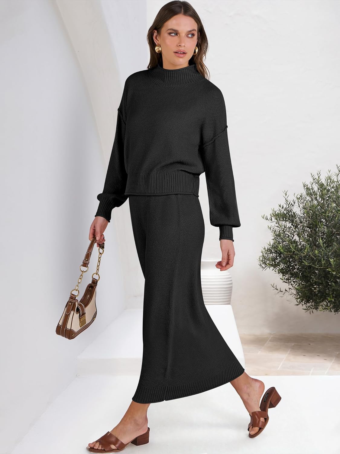 Caracilia 2 Piece Skirt Set for Women Sweater Dress Long Sleeve Oversized Tops Matching Maxi Skirts 2025 Fall Outfits Clothes - Image 3