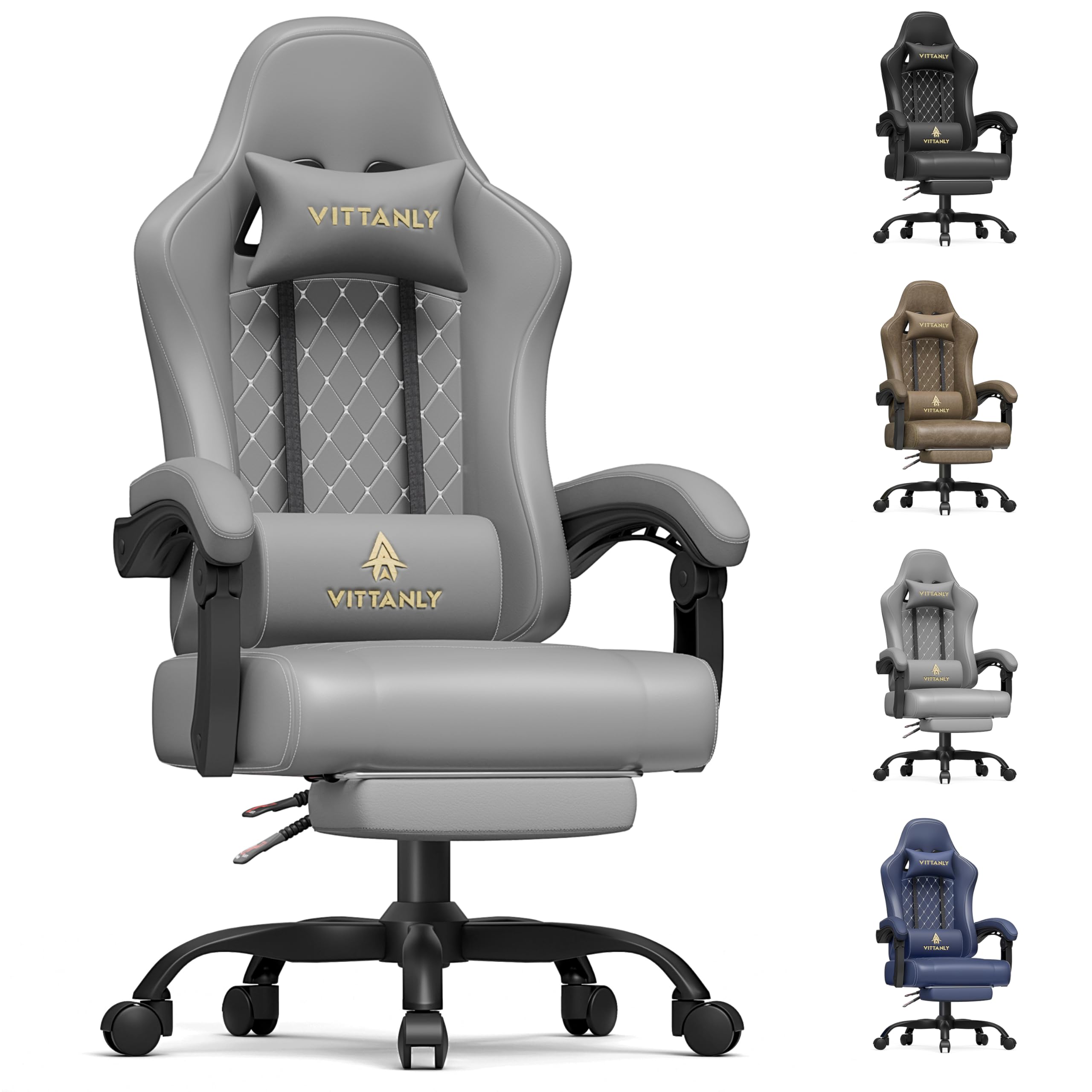 Vittanly Luxueuze gamingstoel van ademend synthetisch suède, ergonomisch, met voetensteun, hoofdsteun en lendenkussen, 3D-armleuningen, rugleuning 90-155 graden, bruin Vittanly Luxueuze gamingstoel van ademend synthetisch suède, ergonomisch, met voetensteun, hoofdsteun en lendenkussen, 3D-armleuningen, rugleuning 90-155 graden, bruin