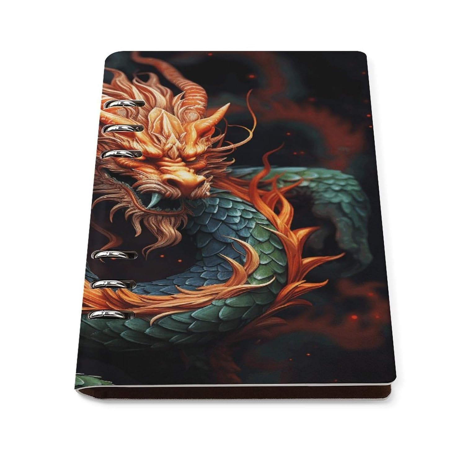 VstaDank Chinese Dragon Notebook Refillable A5 Binder Notebooks 6 Ring PU Leather Binder Journal Reusable Travel Diary Vintage Planner for Writers Business Work Daily 6.9”x 9”