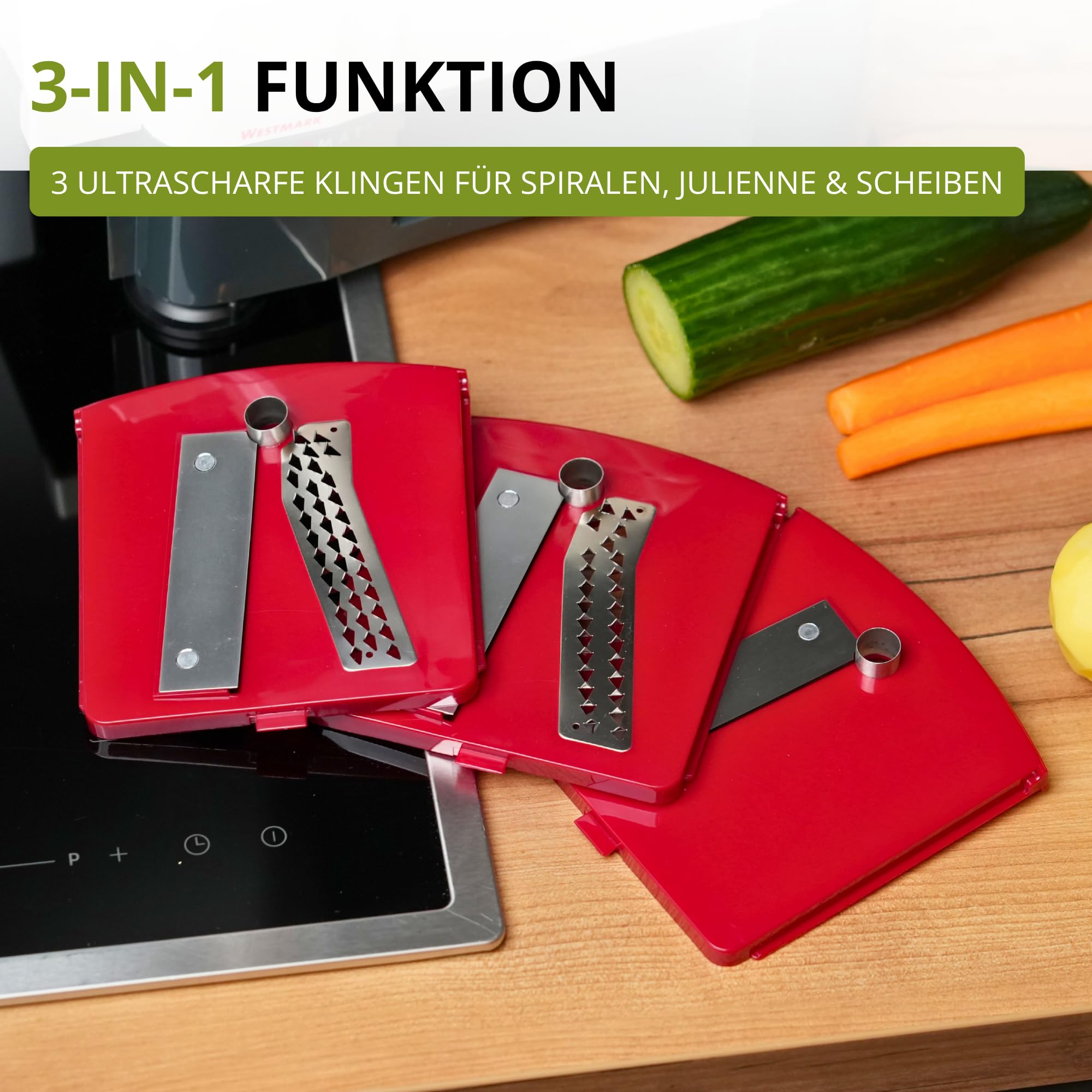 Westmark Spiralschneider im Set mit Sparschäler für Gemüsenudeln, Zoodles und Obstspiralen, Gemüseschneider mit 3 Schneideinsätzen Spiromat und Kartoffelschäler Gallant, 113322E6