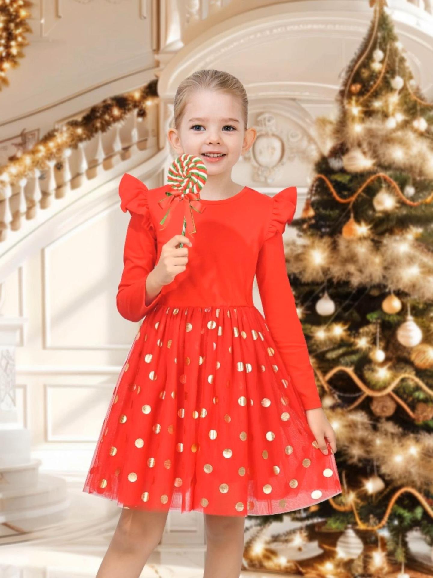 Amazon.com: Sunny Fashion Girls Dress Scarlet Gold Polka Dot Tulle Twirly  Ruffle Festive Christmas New Year Size 4: Clothing, Shoes & Jewelry