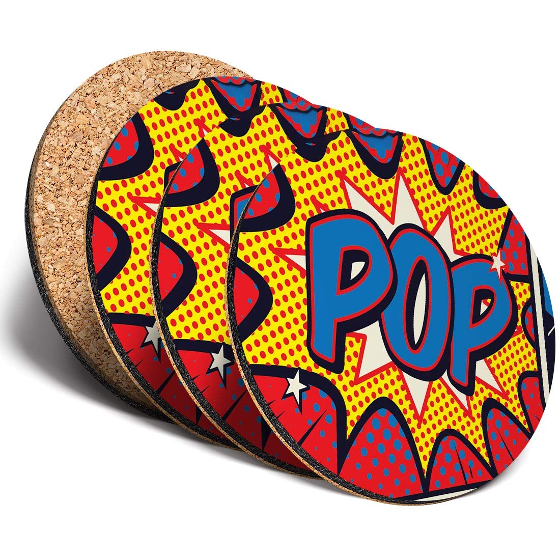 Destination Vinyl Ltd Great Coasters (Set of 4) Round - Comic Book Strip Superhero Teen Drink Glossy Coasters/Tabletop Protection for Any Table Type #8860