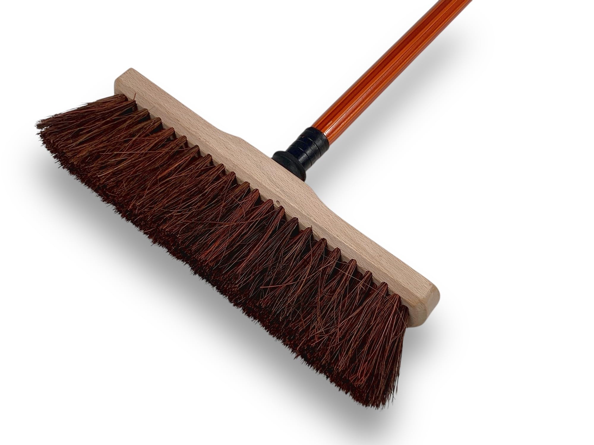 KAROP'S Balai de Cour Traditionnel 70 mm Bois Vernis Fibre mélange bassine Arenga Manche Bois Vernis Teinte Cannelle 30 cm